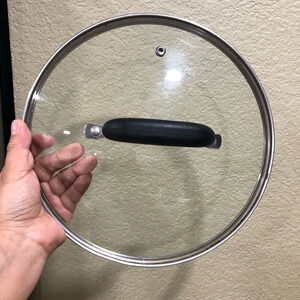 VTG REPLACEMENT LID GLASS STAINLESS STEEL BLACK HANDLE 9.5" +